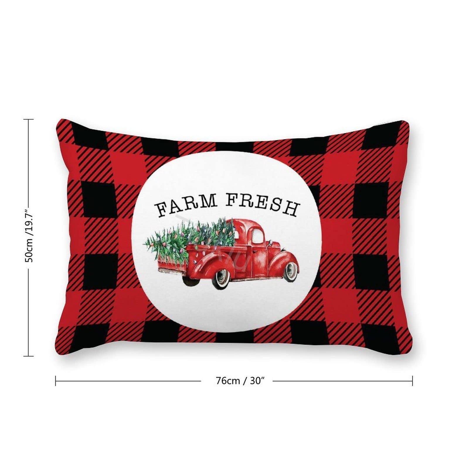 2 Pack Canvas Christmas Truck Buffalo Plaid Lumbar Pillow Covers - 20x30 Inch Decorative Throw Pillow Cases for Couch, Sofa, Bed & Living Room - Perfect for Holiday Home Decor & Seasonal Accents