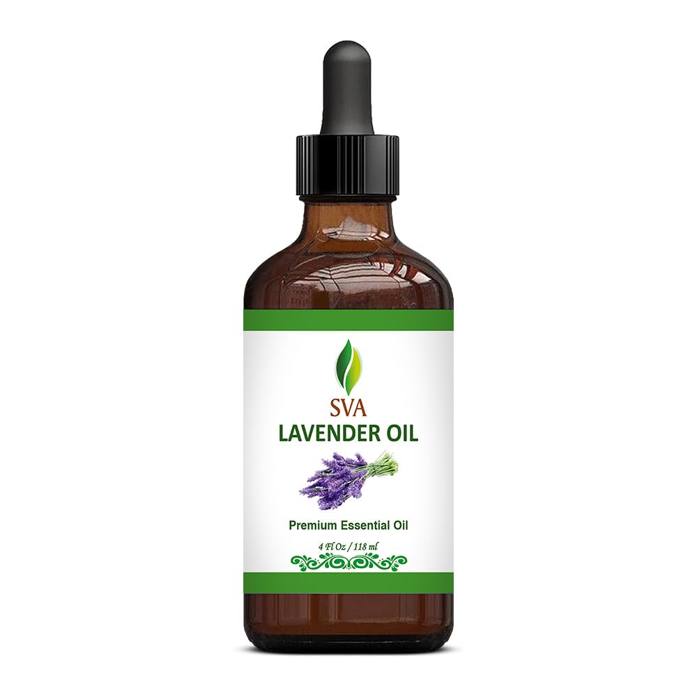 **SVA 100% Pure Lavender Essential Oil – 4 Fl Oz (120ml) – Natural Aromatherapy Oil for Diffusers, Hair & Skin Care, Massage, Soap & Candle Making – Includes Dropper – Perfect for Relaxation, Stress Relief & Home Spa**