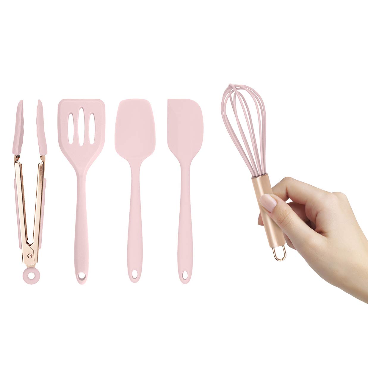 COOK WITH COLOR 粉色迷你硅胶厨具套装，易清洁不粘锅专用烹饪工具，厨房小工具套装，适合烘焙、煎炒、搅拌等多种烹饪场景