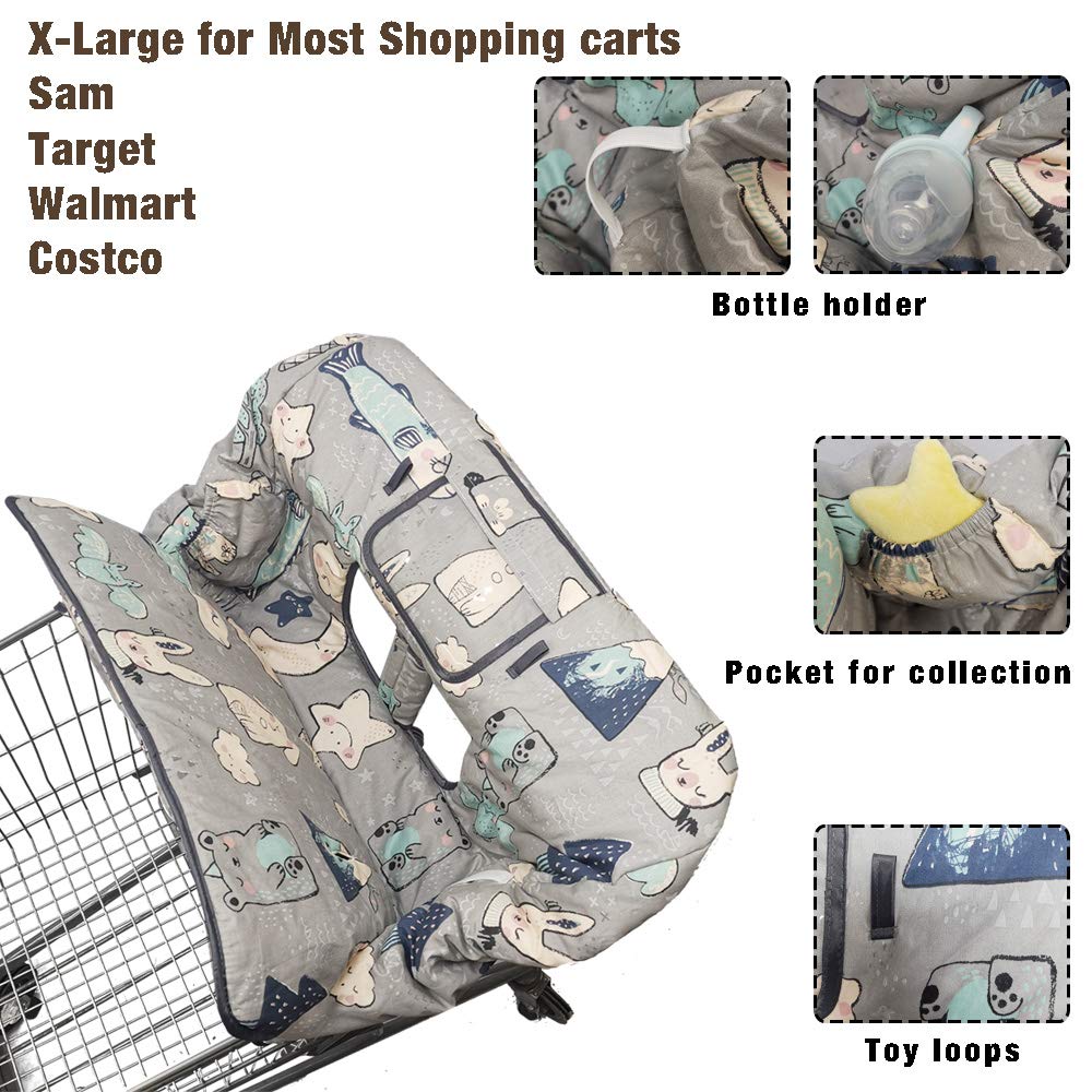 Baby Shopping Cart Cover & High Chair Cover - Soft Cotton, Machine Washable for Infants & Toddlers - Perfect for Boys & Girls (Cute Designs) - Ideal for Grocery Shopping & Restaurant Dining