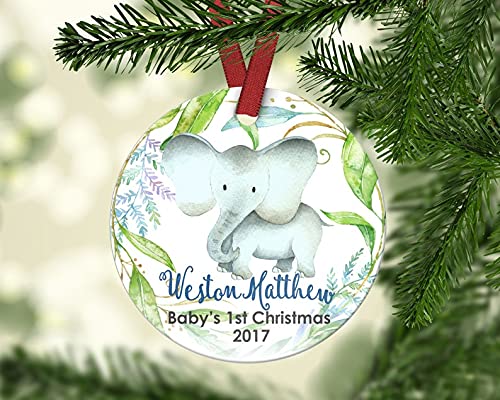 Personalized Baby Elephant Christmas Ornament - Baby's First Christmas Keepsake | Perfect for Holiday Decor, Gift Giving & Memory Making