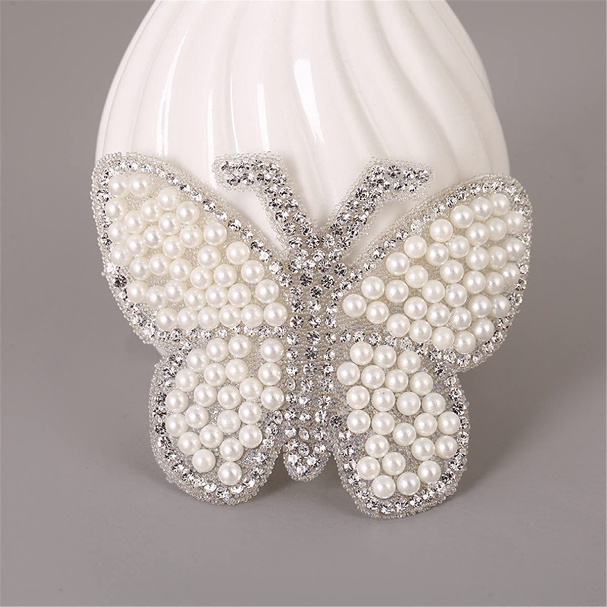 5 Pcs White Pearl Butterfly Rhinestone Iron-On Patches for Clothing - DIY Sew-On Applique Repair Decoration for Jeans, Bags, Jackets & Crafts | Perfect for Customizing Denim, Backpacks & DIY Fashion Projects