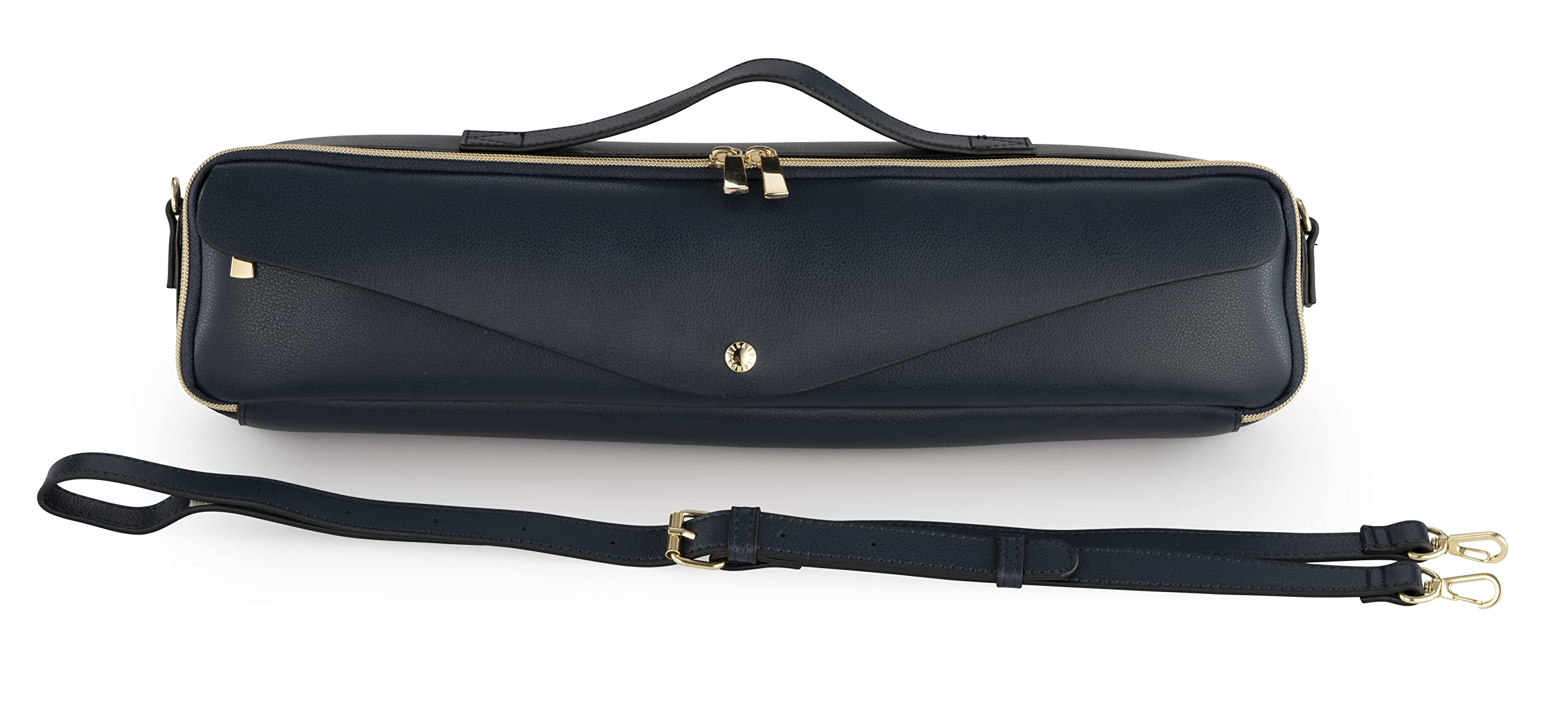 Premium Navy Synthetic Leather Flute Case Cover for B-Foot Flutes - Elegant Pearl Design, Legato-Largo Style - Perfect for Music Performances, School Bands & Professional Storage