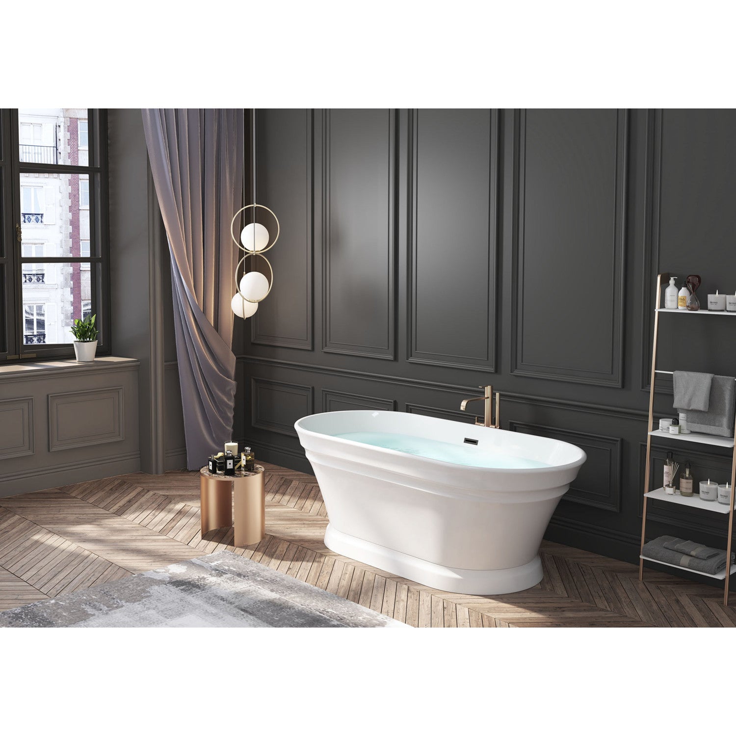 Aqua Eden 67-Inch Acrylic Oval Double-Ended Freestanding Bathtub - Glossy White Pedestal Soaking Tub with Drain (No Faucet Holes) | Luxury Bathroom Centerpiece for Spa-Like Relaxation