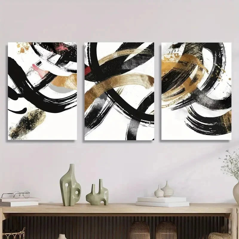 3-Piece Abstract Black and Gold Marble Texture Metal Wall Art - Ready to Hang Modern Home Decor for Living Room, Bedroom & Office