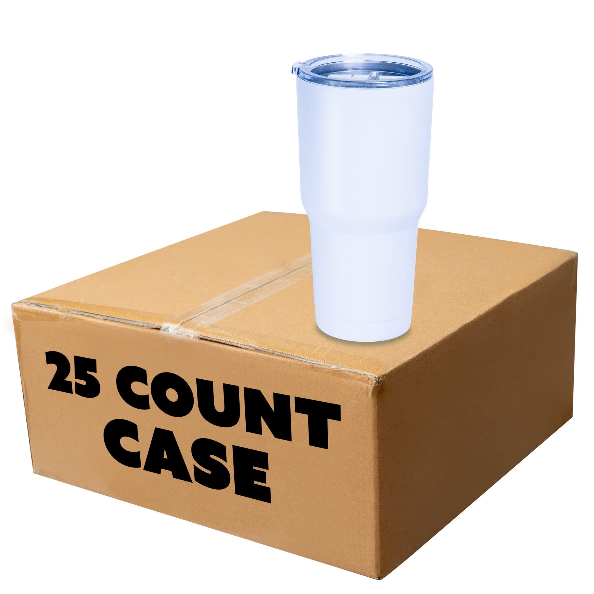 Makerflo 30 oz White Powder Coated Tumbler - 25 Pack with Lid & Straw | Laser Engravable, UV DTF, Epoxy & Vinyl Ready | Perfect for DIY Gifts, Customization & Personal Projects | Great for Office, Party Favors & Promotional Events