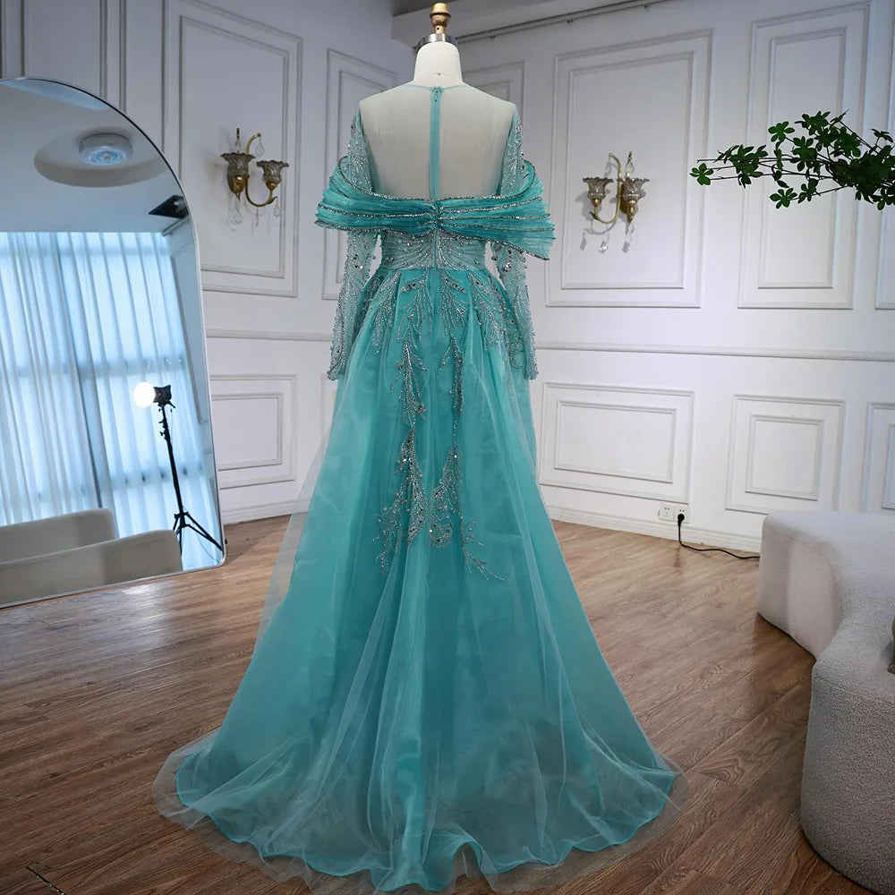 Elegant Navy Blue Long Sleeve Evening Gown with Detachable Overskirt LA72841 - Perfect for Formal Events, Prom Dresses & Wedding Guest Outfits