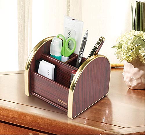 Rotating Wooden Desk Organizer - Multi-Functional Storage Box for Pens, Office Supplies & Stationery - Perfect for Home Office, Study Desk & Workspace Organization