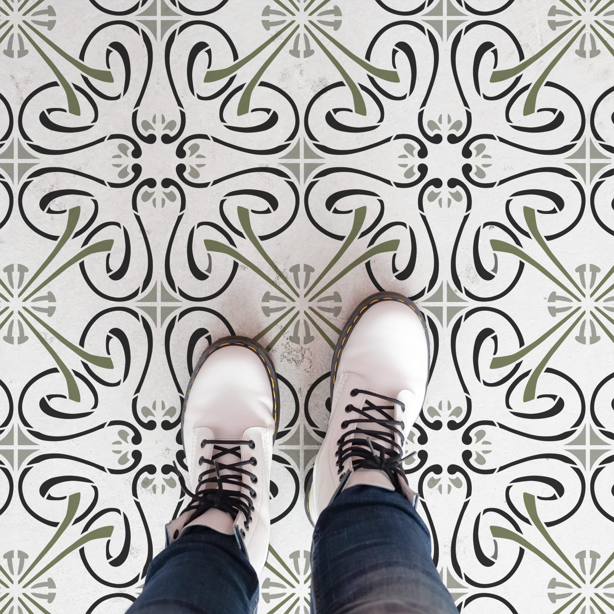 STENCILIT® 12x12 Inch Art Nouveau Tile Stencil for Painting Floors & Concrete - Reusable Floor Stencils for Patio, Garage & DIY Home Decor - Perfect for Floor Makeovers, Wall Designs & Craft Projects