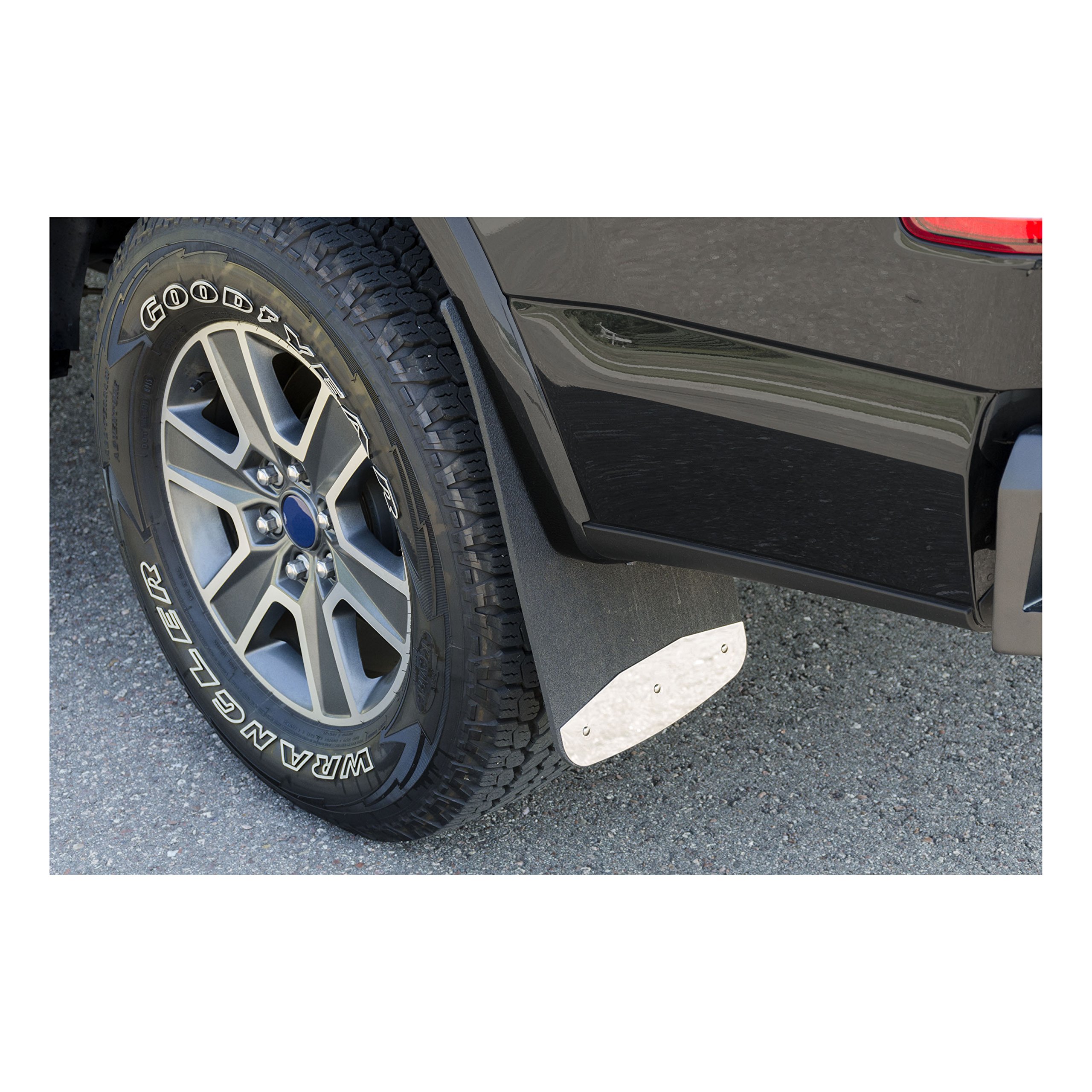 LUVERNE 251223 Universal 12x23 Inch Textured Rubber Mud Flaps with Stainless Steel Plates - Front or Rear Black Mudguards for Trucks, SUVs & Pickups - All-Weather Protection Against Road Debris & Splash