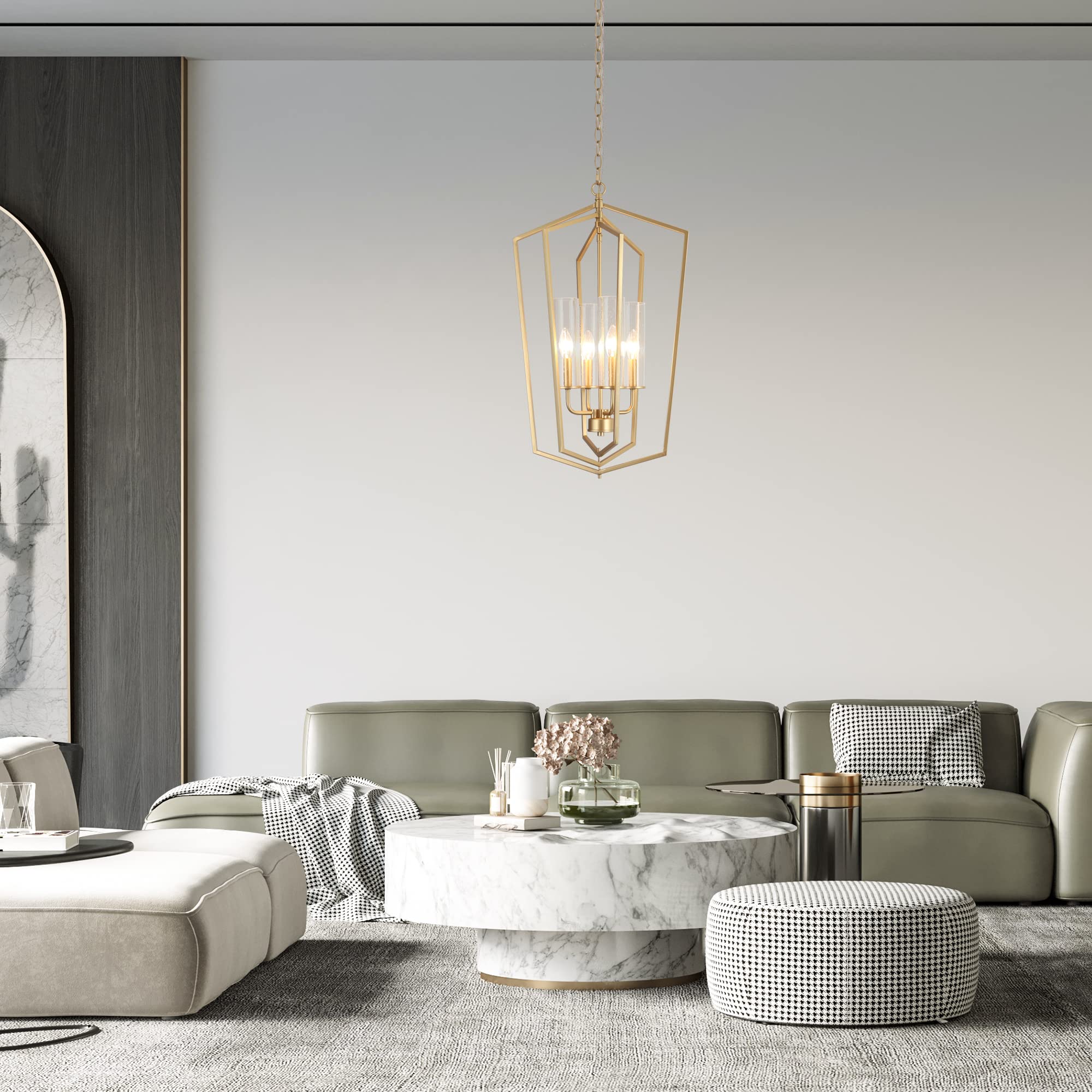 ZEVNI 4-Light Gold Geometric Chandelier - 16.5