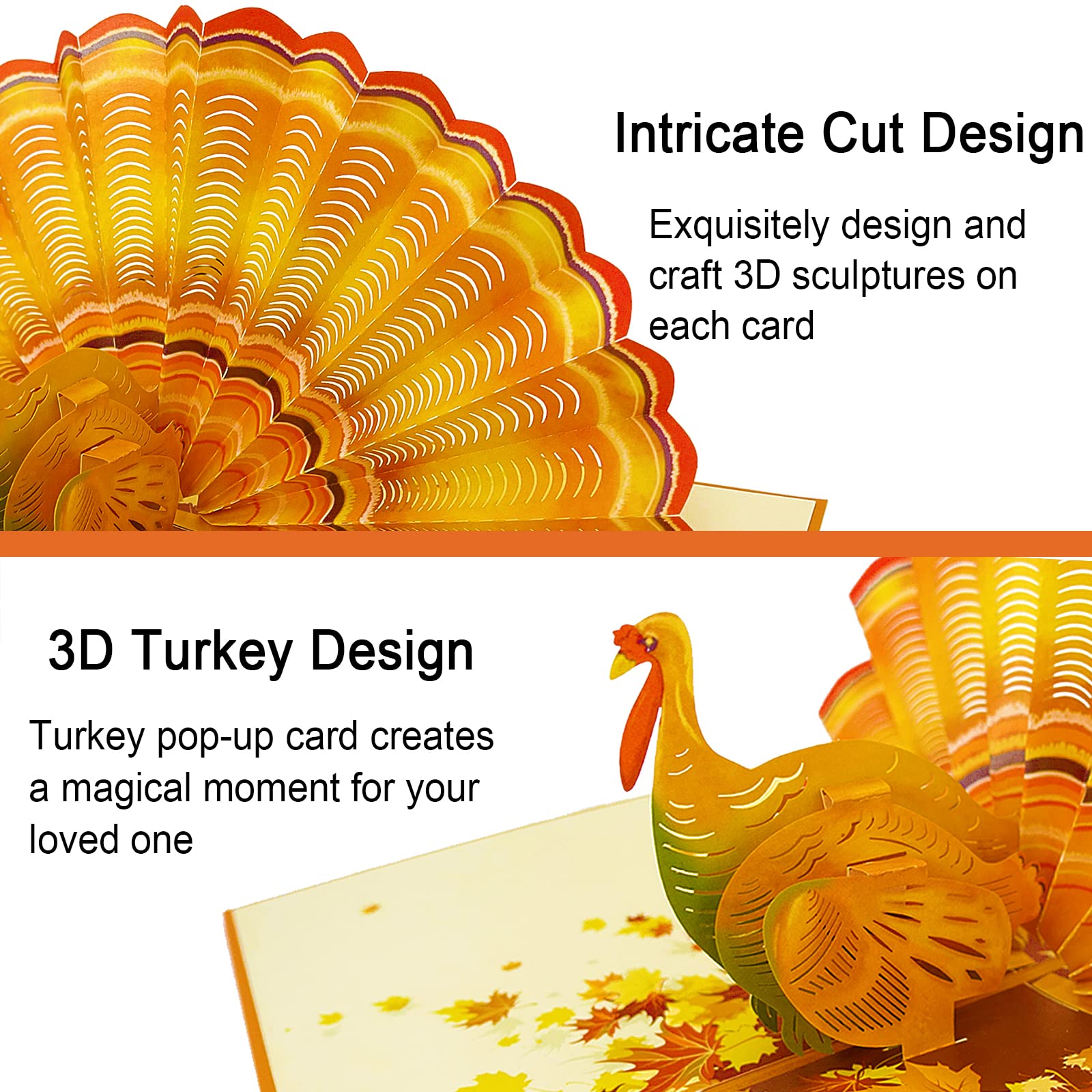 3D Pop Up Thanksgiving Greeting Cards with Turkey Design - Fall Birthday & Thank You Cards - Includes Sticky Tape - Perfect for Holiday Gifts, Family Gatherings & Autumn Celebrations