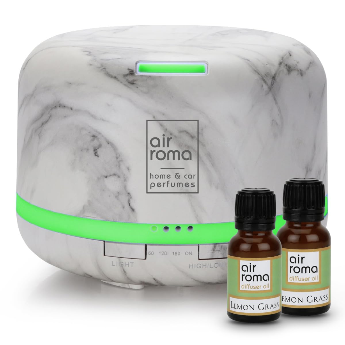 AIR-ROMA 500Ml Ultrasonic Aroma Diffuser with Essential Oils - 7 Color LED Lights, Auto Shut-Off | Electric Aromatherapy Humidifier for Home, Office, Yoga & Spa Relaxation | Lemongrass Oil Included