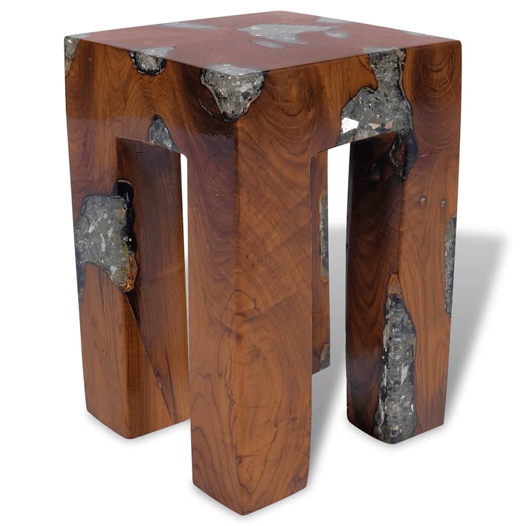 Solid Teak Wood & Resin Multifunctional Garden Stool - Natural Side Table, Plant Stand, Bedside Frame for Home & Outdoor Decor - Perfect for Patio, Living Room, and Garden Use