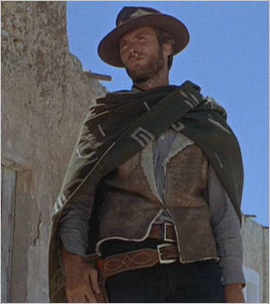 Authentic Clint Eastwood Spaghetti Western Wool Poncho with Leather Hat - 100% Pure Wool Replica - Perfect for Western Costumes, Halloween & Cowboy Themed Parties