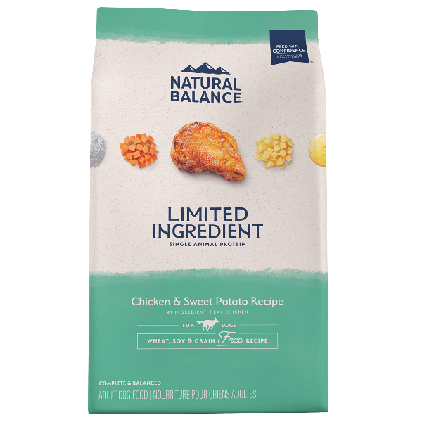 Natural Balance Limited Ingredient Chicken & Sweet Potato Recipe Dry Dog Food - Grain Free, Hypoallergenic for Sensitive Stomachs - Perfect for Adult Dogs with Allergies or Digestive Issues