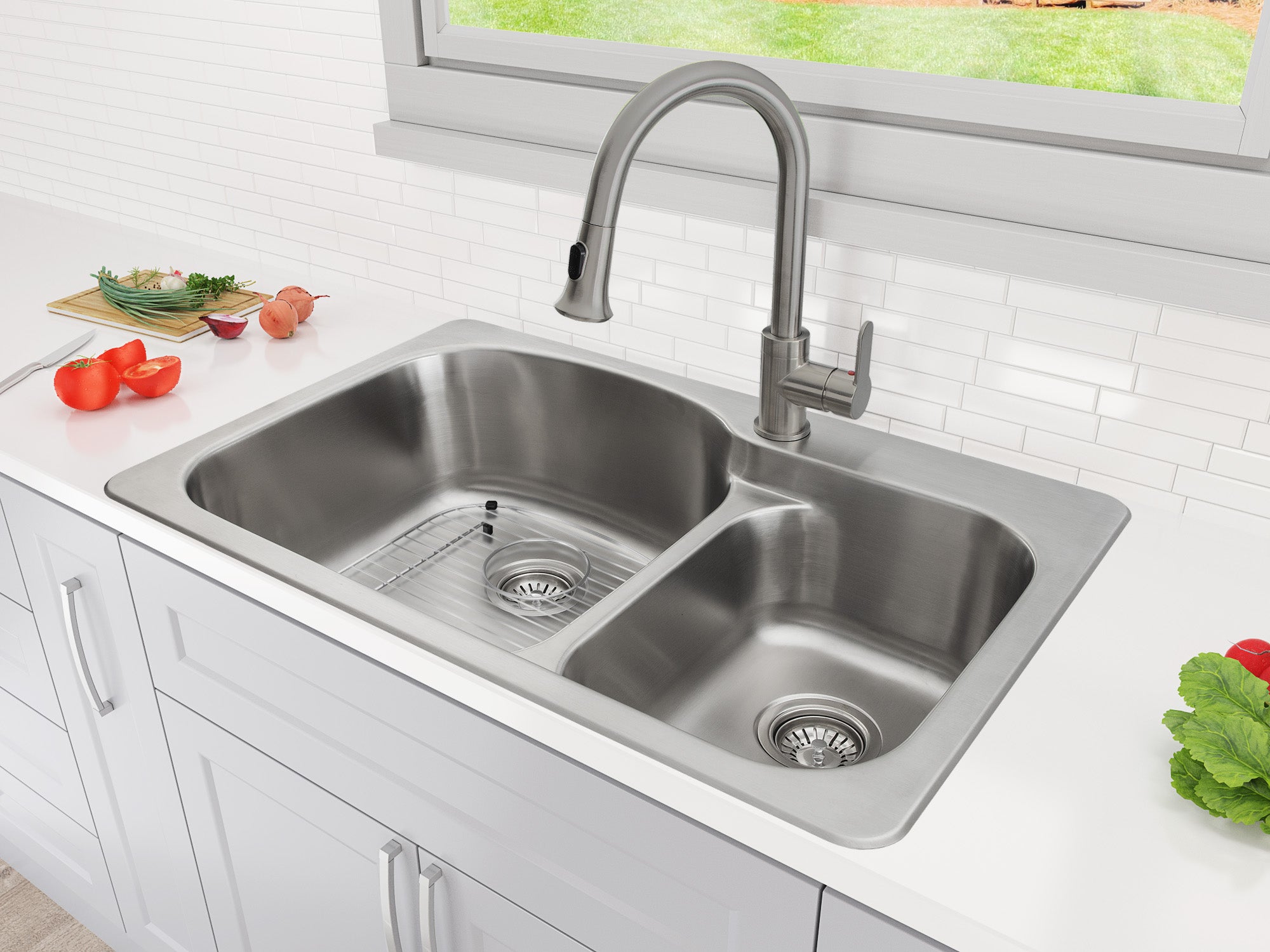 Rivella Pull Down Single Handle Dual Spray Brushed Nickel Kitchen Faucet - Perfect for Modern Home & Restaurant Sinks