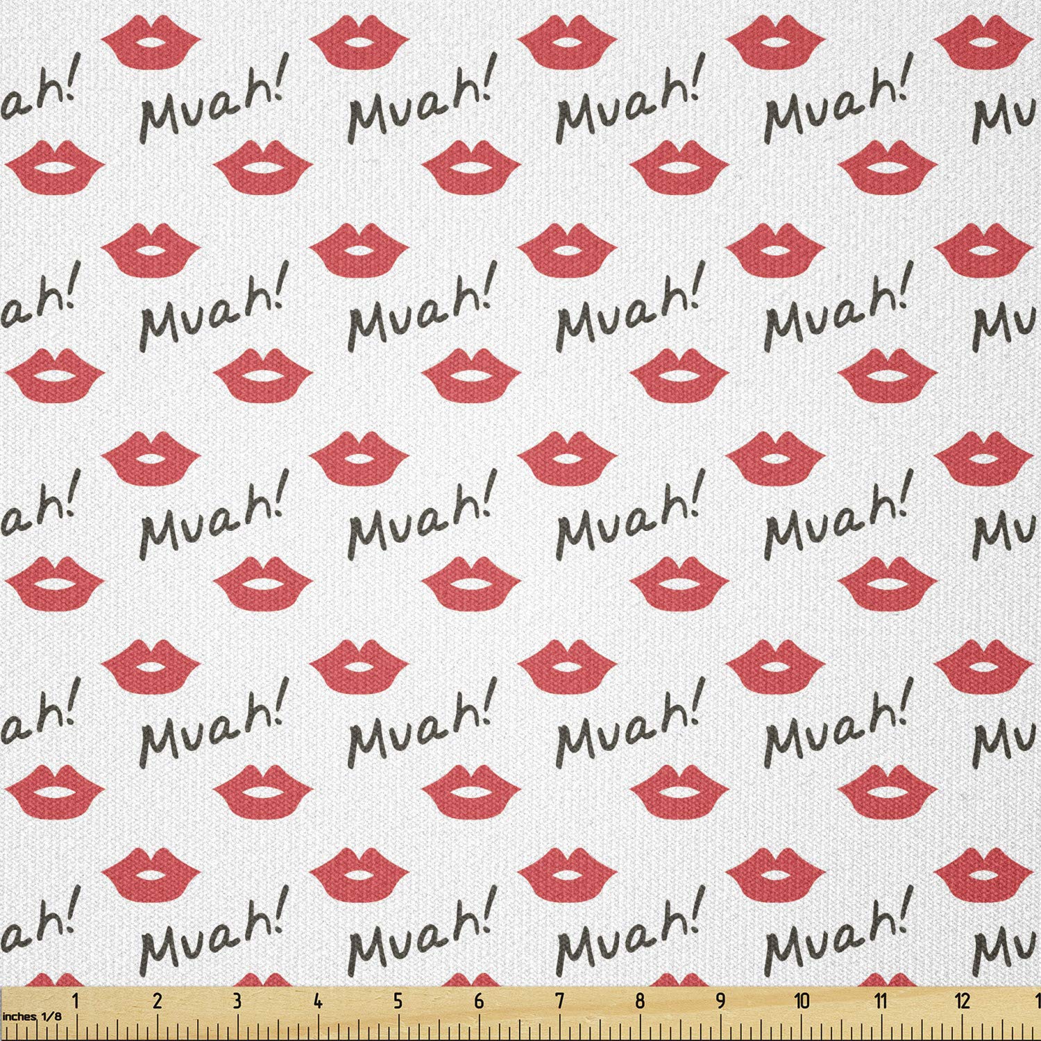 Ambesonne Red Lips Kiss Marks Pattern Stretch Knit Fabric by The Yard - 10 Yards Vermilion White - Perfect for Clothing Sewing, DIY Crafts, Valentine's Day Projects & Home Decor