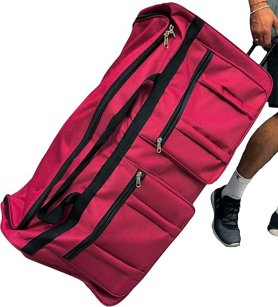36-inch Heavy Duty Rolling Duffle Bag with Wheels - XL Travel Luggage, Hockey Equipment Bag with Rollers (Fuchsia) - Perfect for Air Travel, Sports Gear Storage & Gym Workout Essentials