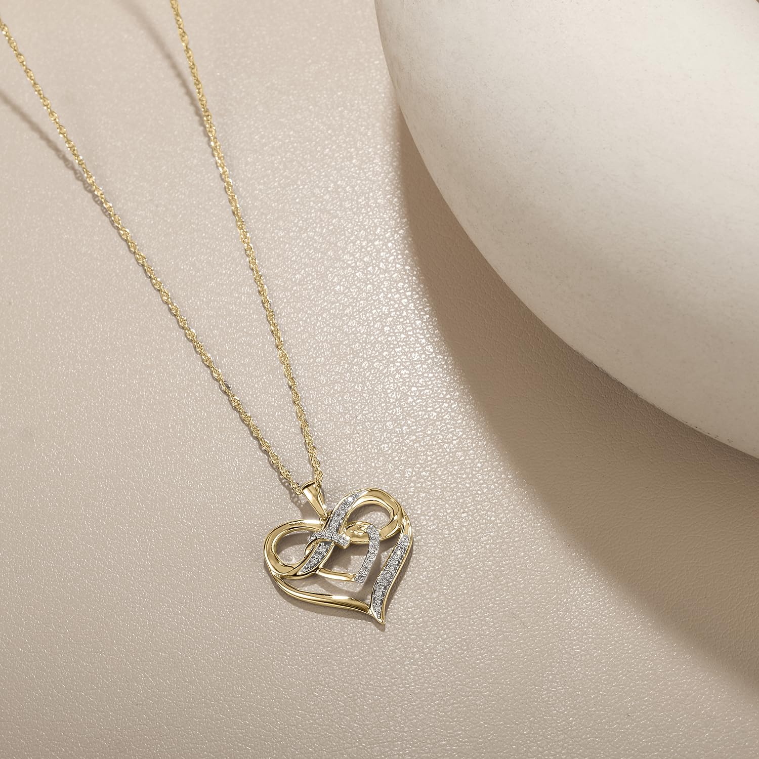 1/10ct Natural Diamond Double Heart Infinity Pendant Necklace for Women - 10K Gold Heart Infinity Necklace Jewelry Gift (Pink/White/Yellow Gold) | Romantic Anniversary, Valentine's Day & Birthday Gift for Her
