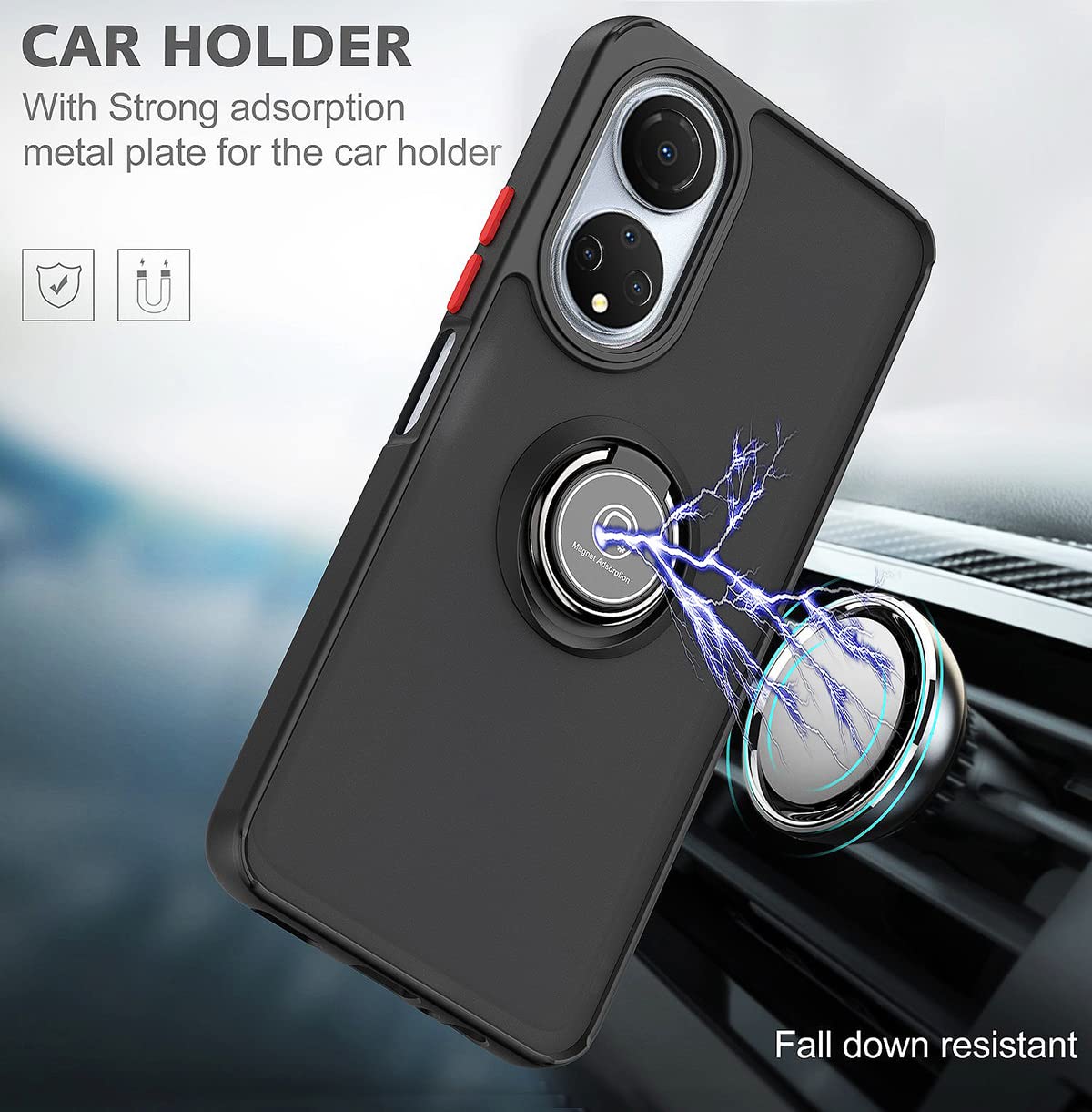 QUIETIP Honor X7 Case - Shockproof TPU + PC Bumper Cover with Magnetic Car Mount & 2 Pack Tempered Glass Screen Protector (Blue) - Perfect for Daily Protection & Secure Car Phone Mounting