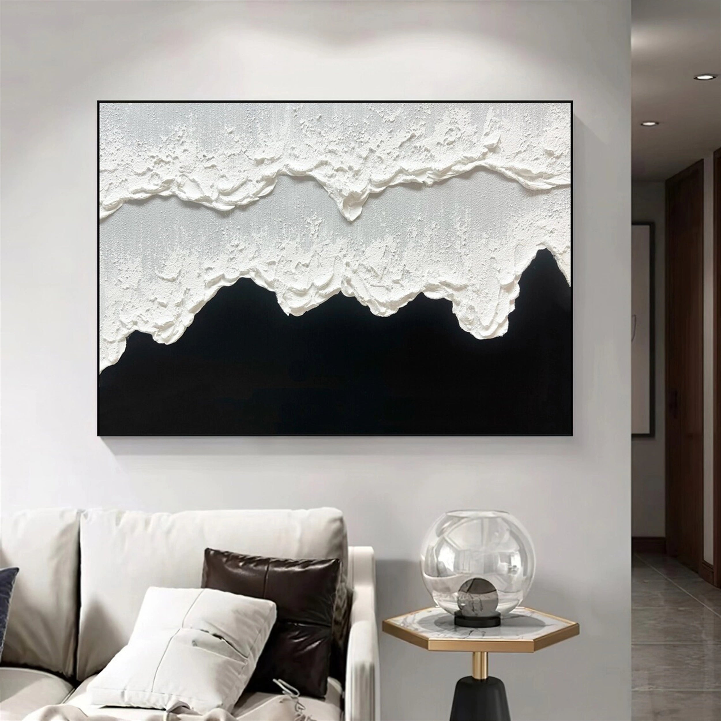 Modern Black and White Textured Minimalist Wall Art Print #MZ061 - Perfect for Living Room, Bedroom & Office Decor