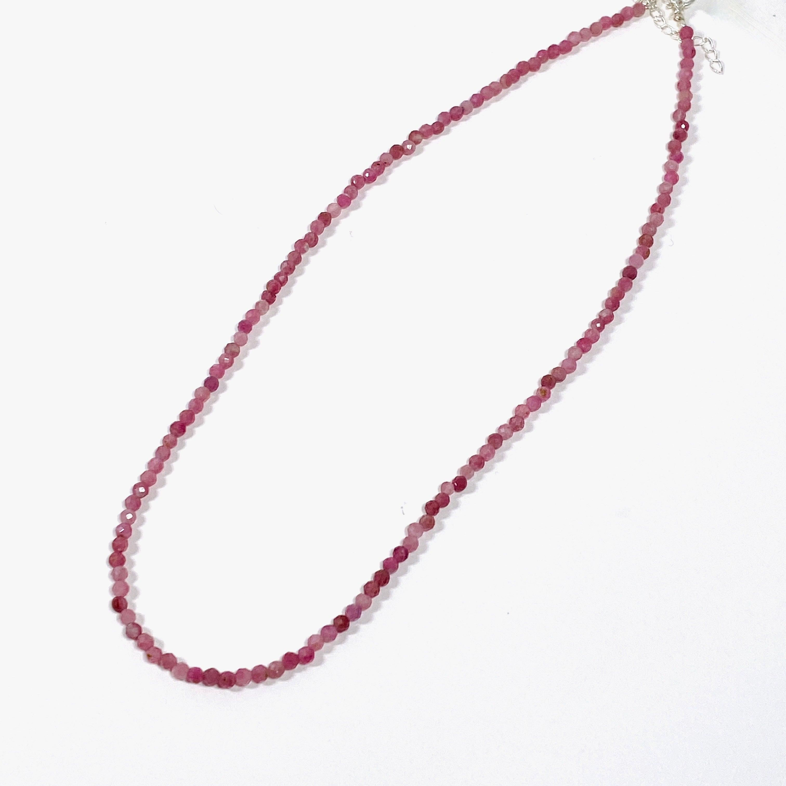 Pink Tourmaline Micro Bead Necklace - Elegant Healing Crystal Jewelry for Women, Gift for Her | Perfect for Meditation, Yoga & Spiritual Healing