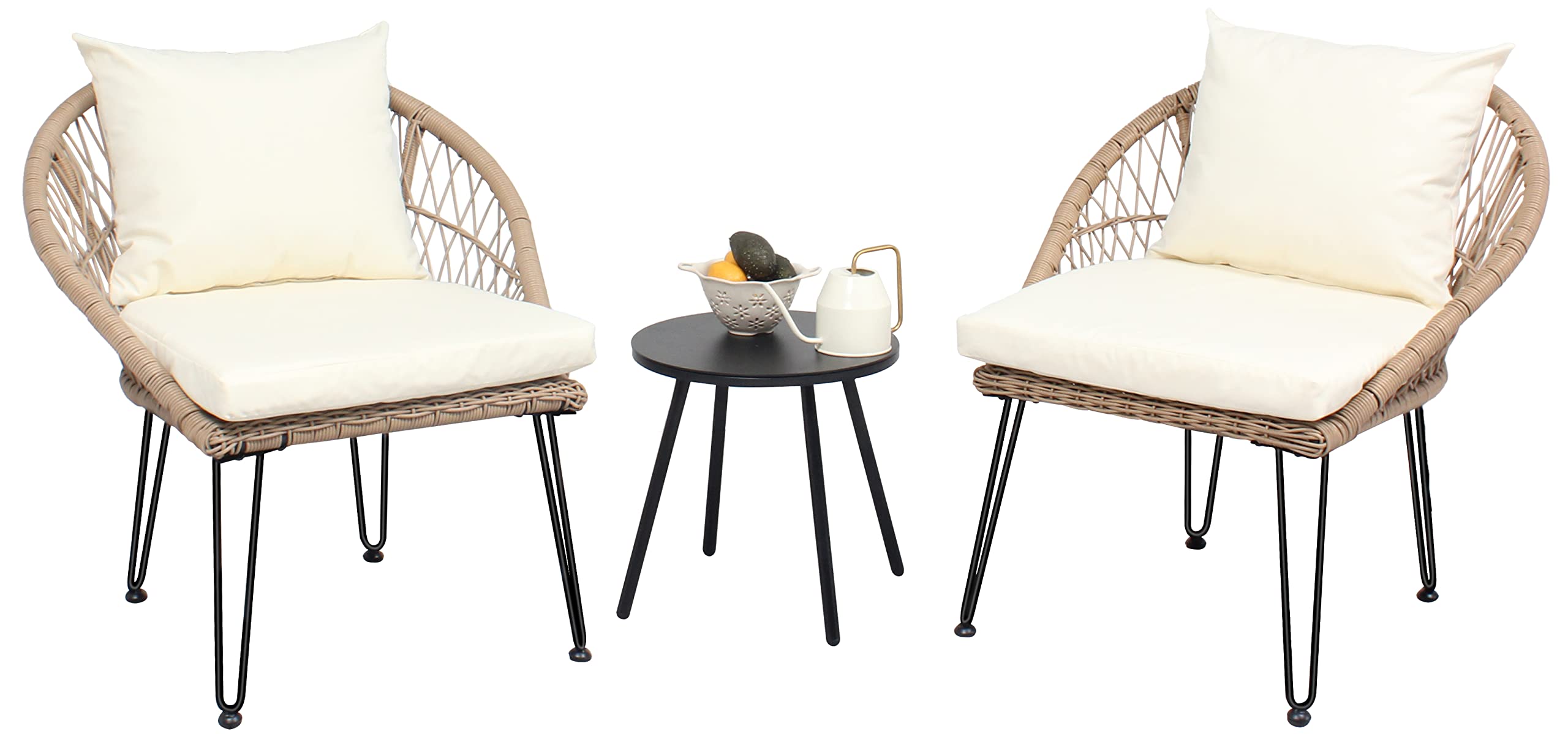 3-Piece Patio Bistro Set - Outdoor Wicker Conversation Set with Side Table & Cushions, Rattan Woven Rope Table Set - Perfect for Garden, Balcony, Porch, Deck & Poolside (Beige) - Ideal for Relaxing, Entertaining & Outdoor Dining