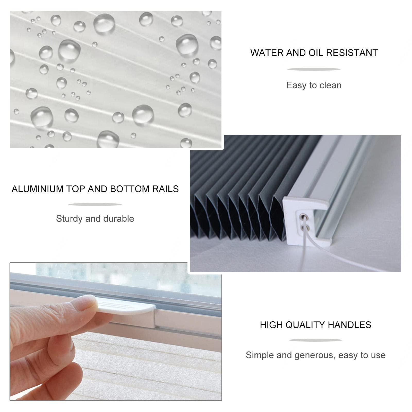 Blackout Honeycomb Cellular Shades - No Drilling Installation, White Insulated Pleated Blinds for Windows & Doors (43.3