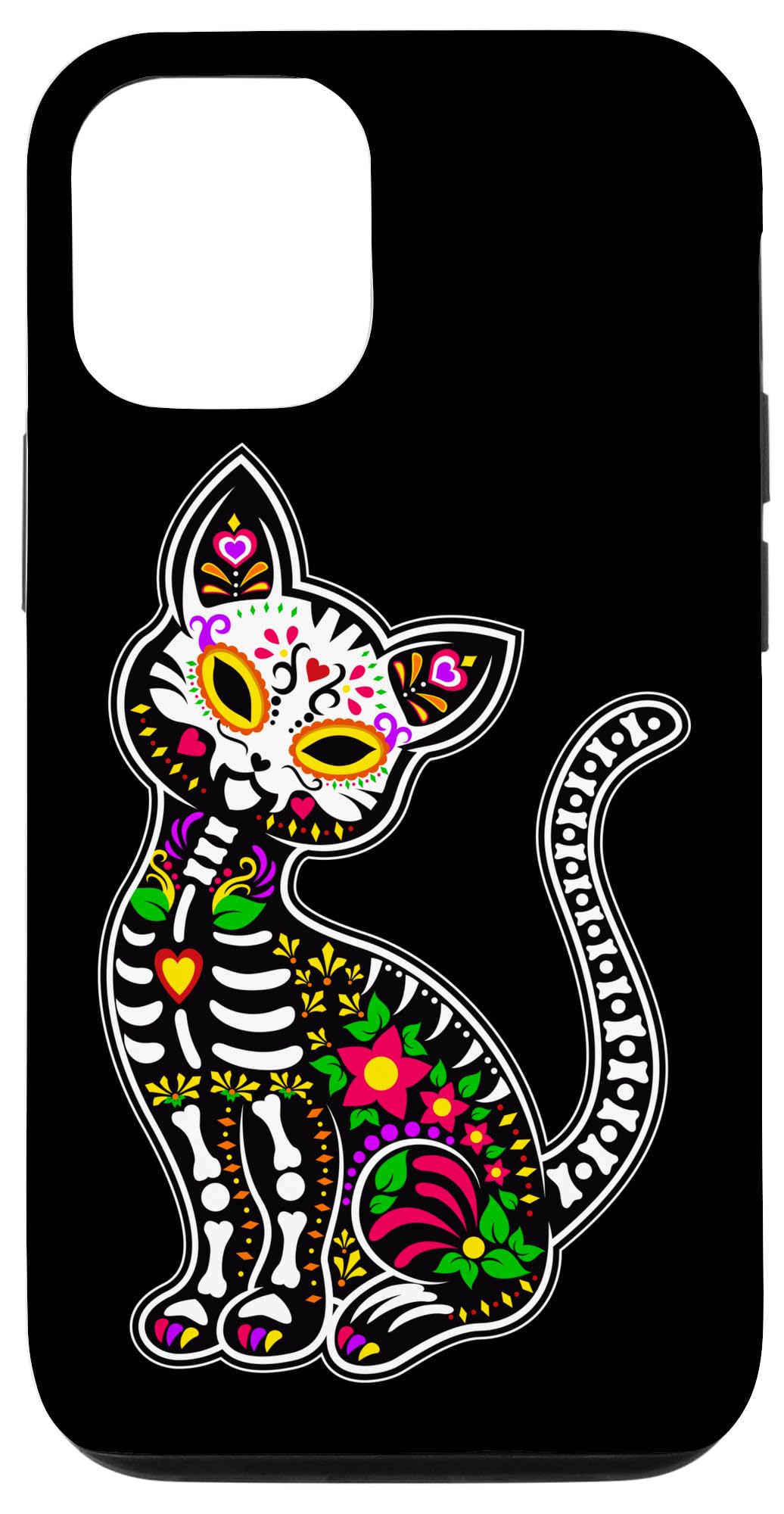 iPhone 12/12 Pro Sugar Skull Cat Case - Cute Dia De Los Muertos Mexican Themed Phone Cover | Funny Gift for Halloween, Day of The Dead Celebration & Mexican Culture Lovers