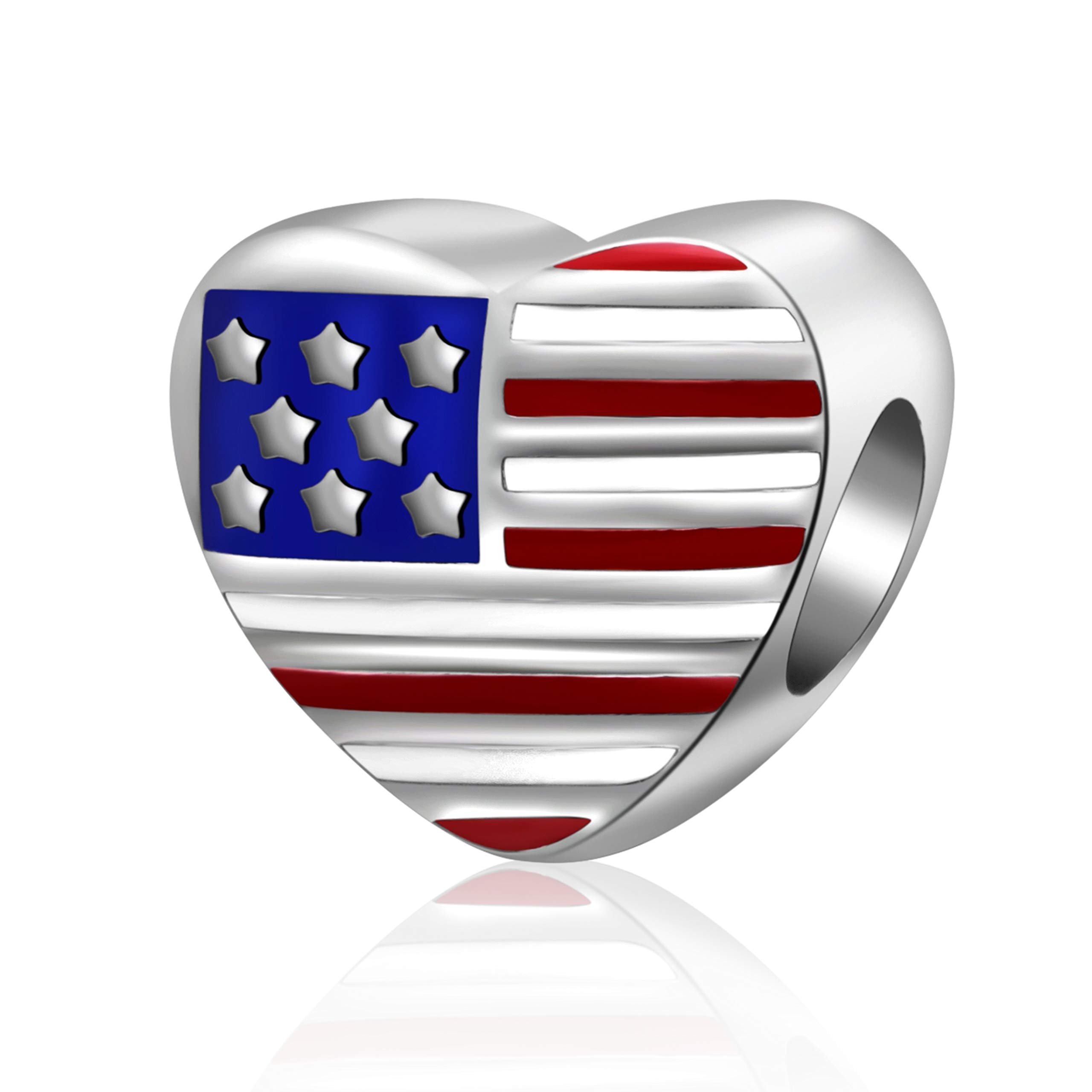 Hoobeads Patriotic USA Flag Charms - 925 Sterling Silver Enamel Beads for Travel Jewelry Making | Perfect for Bracelets, Necklaces & DIY Craft Projects