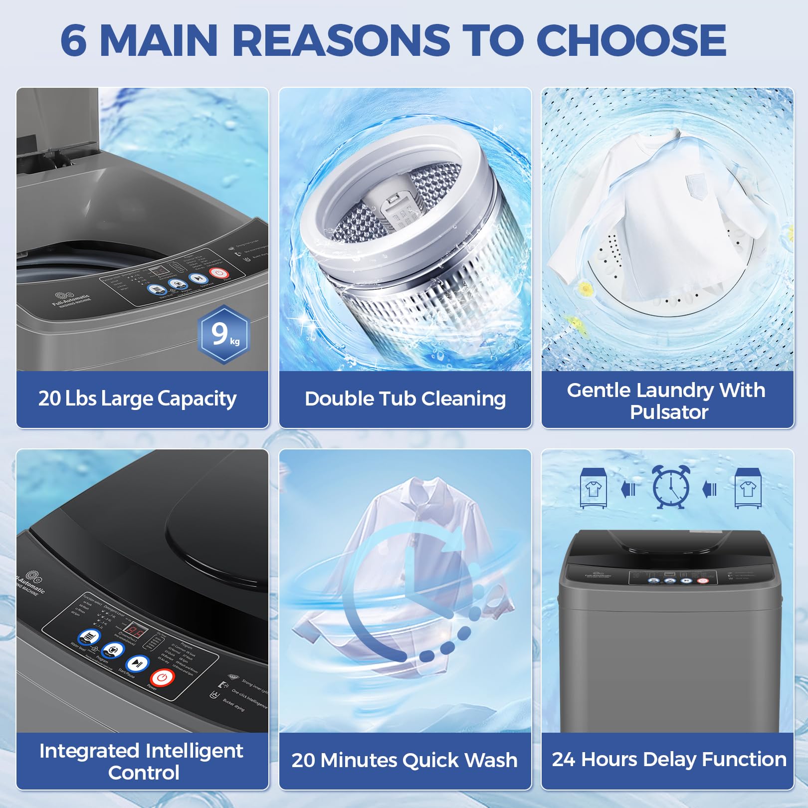 Nictemaw 20Lbs Full-Automatic Portable Washing Machine with Drain Pump - 2.8Cu.ft Compact Washer Dryer Combo, 10 Programs & 8 Water Levels - Perfect for Apartments, Dorms, RVs, Camping & Small Spaces