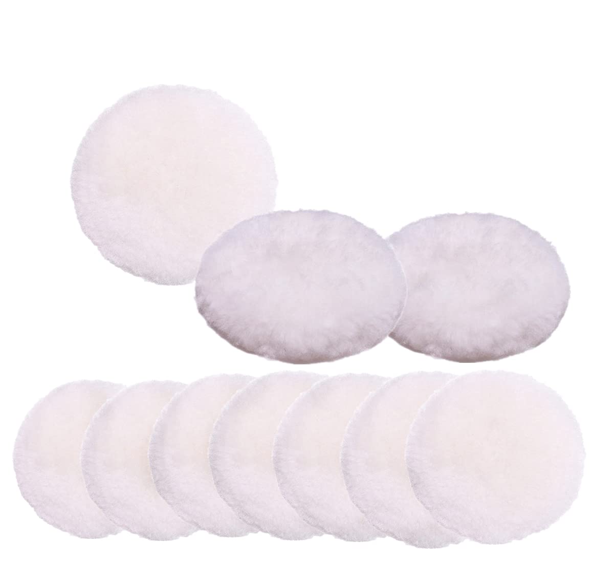 INZOEY 3 Inch Sheepskin Wool Polishing Pad - Soft Buffing Pads with Hook & Loop Back - Wool Cutting Pad for Car Detailing, Furniture Restoration, Glass Polishing (10 Pack) - Perfect for Auto Shops & DIY Home Projects