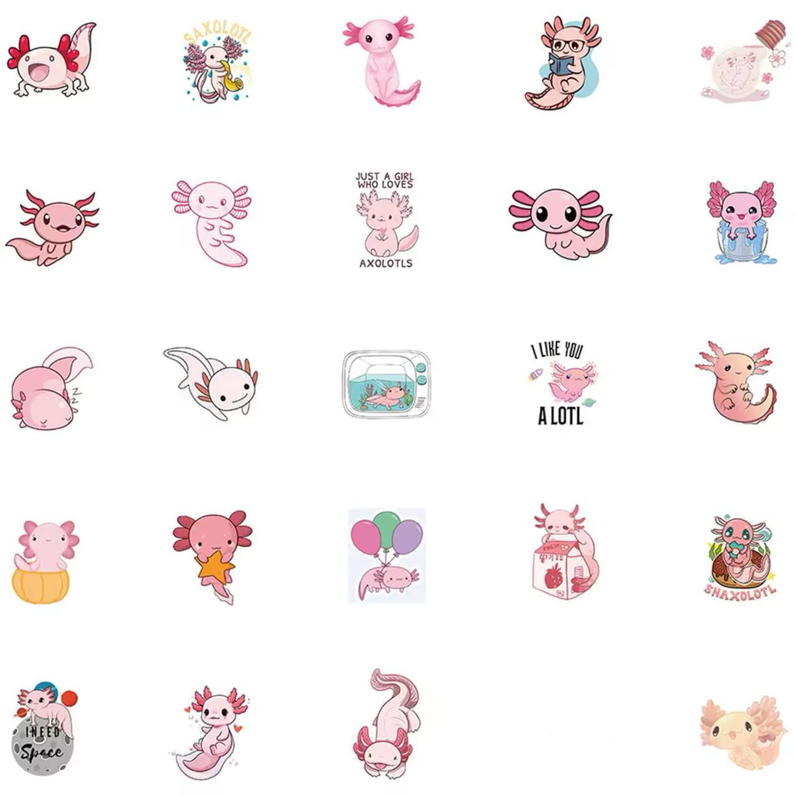 50PCS Cute Axolotl Stickers - Kawaii Waterproof Vinyl Stickers for Water Bottles, Laptops, Phones, Journals - Perfect Gift for Kids, Teens & Adults - Great for DIY Crafts, School Supplies & Party Favors