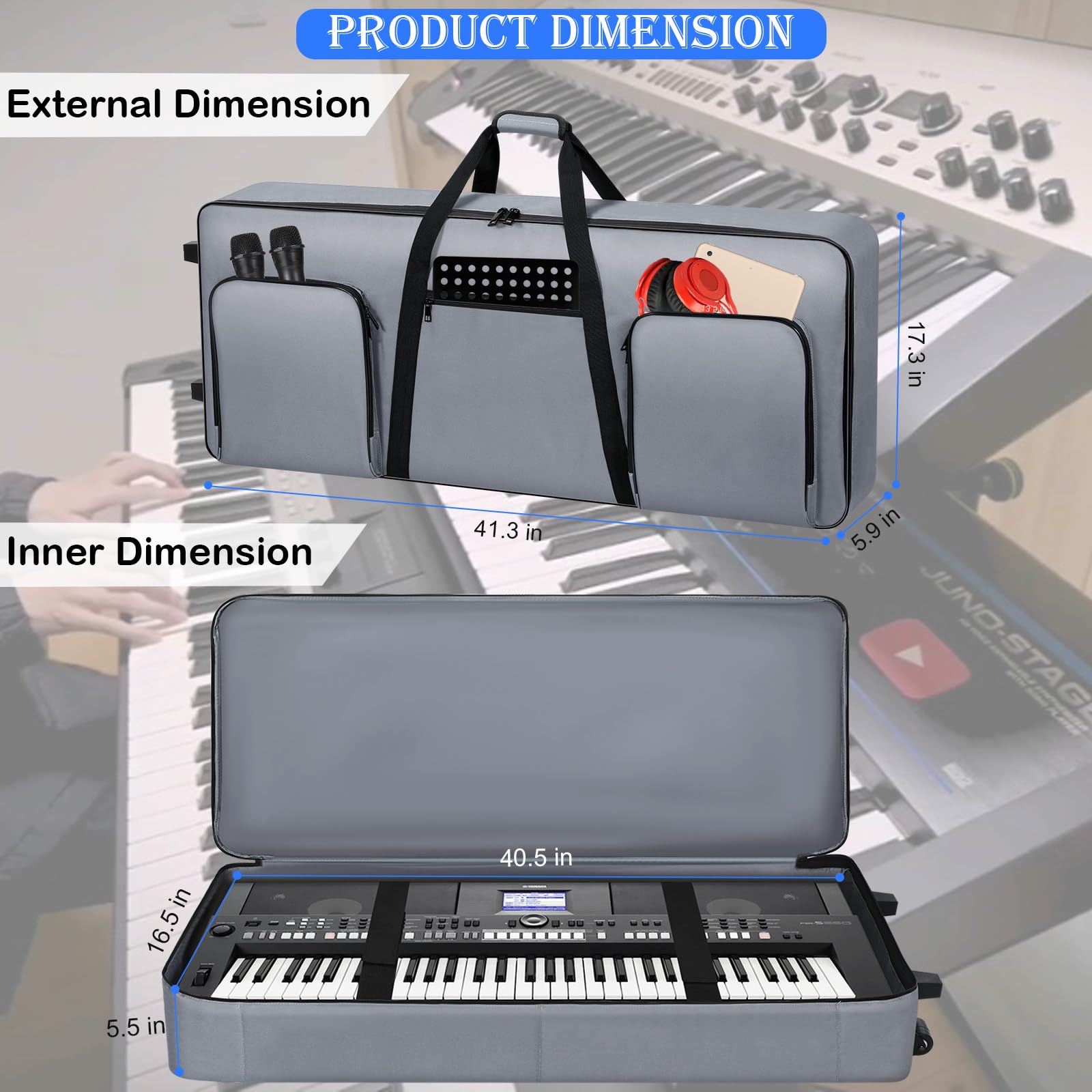 61-Key Rolling Keyboard Case with Wheels - Portable Padded Piano Bag for Travel & Gig Storage