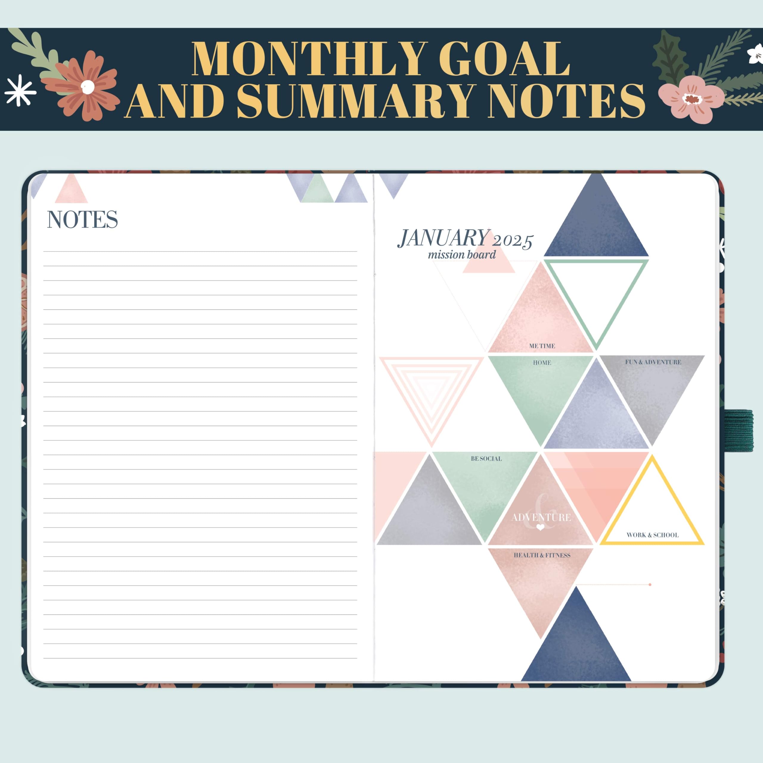 2025 A5 Planner - Weekly & Monthly View Diary for Work, Study, Notes & Mission Board | Smooth Hardcover with Elastic Closure | Perfect for Office, School & Personal Organization (A5 Size)
