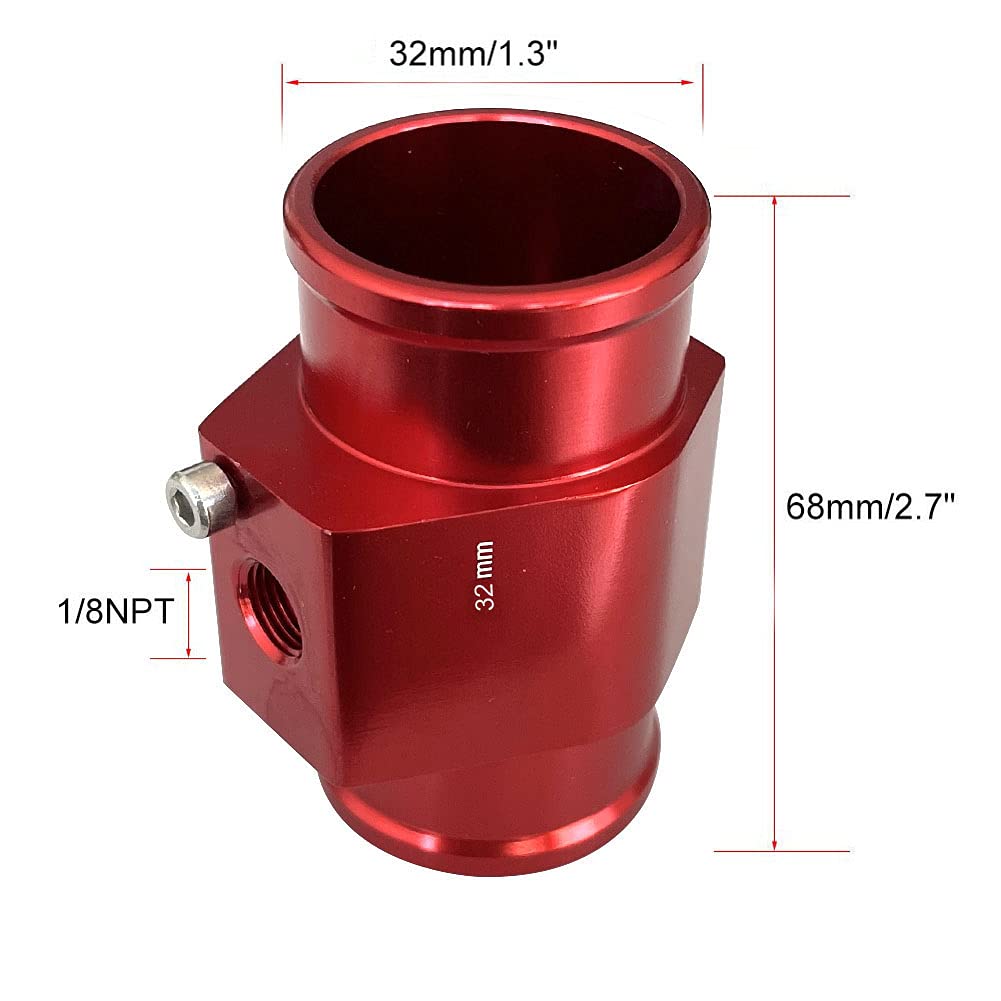 High Performance Red Aluminum Water Temperature Gauge Kit - 38mm Radiator Sensor Adapter with Hose Clamps | Universal Fit for Car, Truck & Motorcycle Cooling Systems
