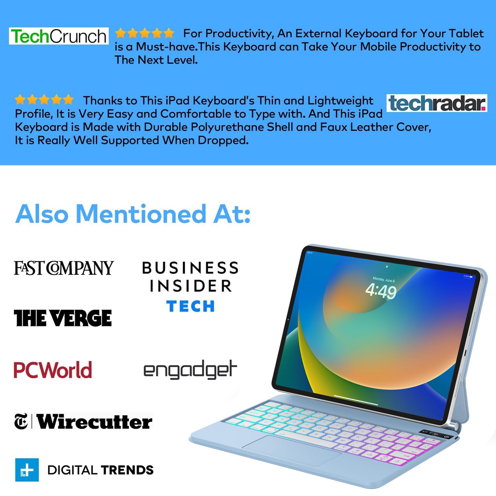 Magic Keyboard Case for iPad Air 11-inch (M2) 2024 & iPad Air 5th/4th Gen & iPad Pro 11 (1st-4th Gen) - Backlit Bluetooth Keyboard with Multi-Touch Trackpad, Floating Magnetic Stand & Rainbow LED - Perfect for Work, Study & Travel (Blue)