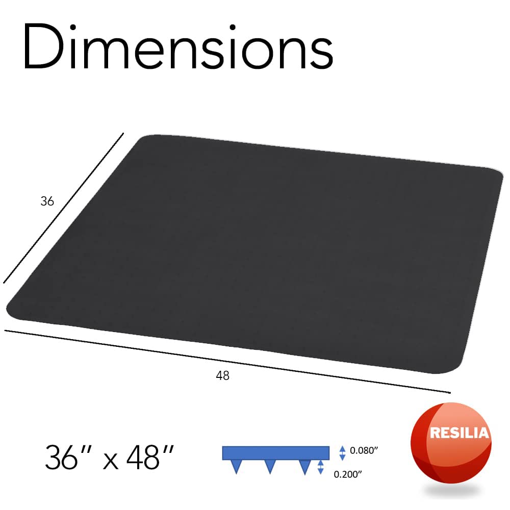 Resilia Office Desk Chair Mat for Low Pile Carpet - Non-Slip Grippers, Black 36