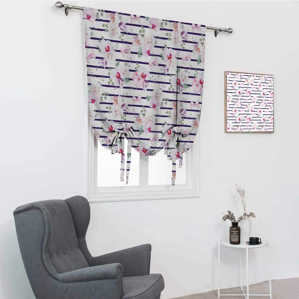 Farmhouse Curtains for Living Room - Purple & Blush Floral Stripes with Orchid Peony Bell Flowers, Adjustable Length 30