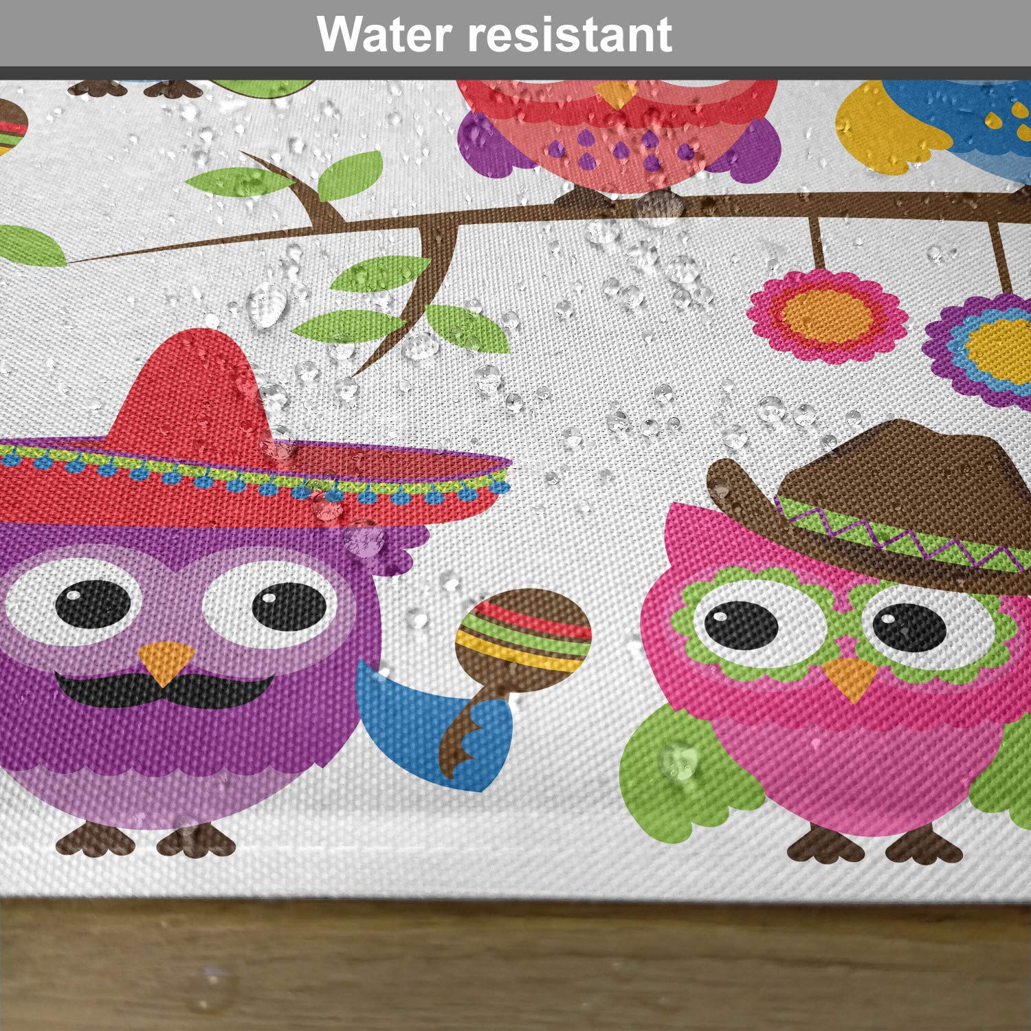 Lunarable Owls Place Mats Set of 4 - Cowboy Cowgirl Animal Print with Hats, Guitars & Cactus Design - Washable Fabric Dining Table Mats for Cinco de Mayo & Western Theme Decor - Standard Size (Red/Orange) - Perfect for Mexican Fiesta Parties, Western Dinners & Kitchen Table Settings