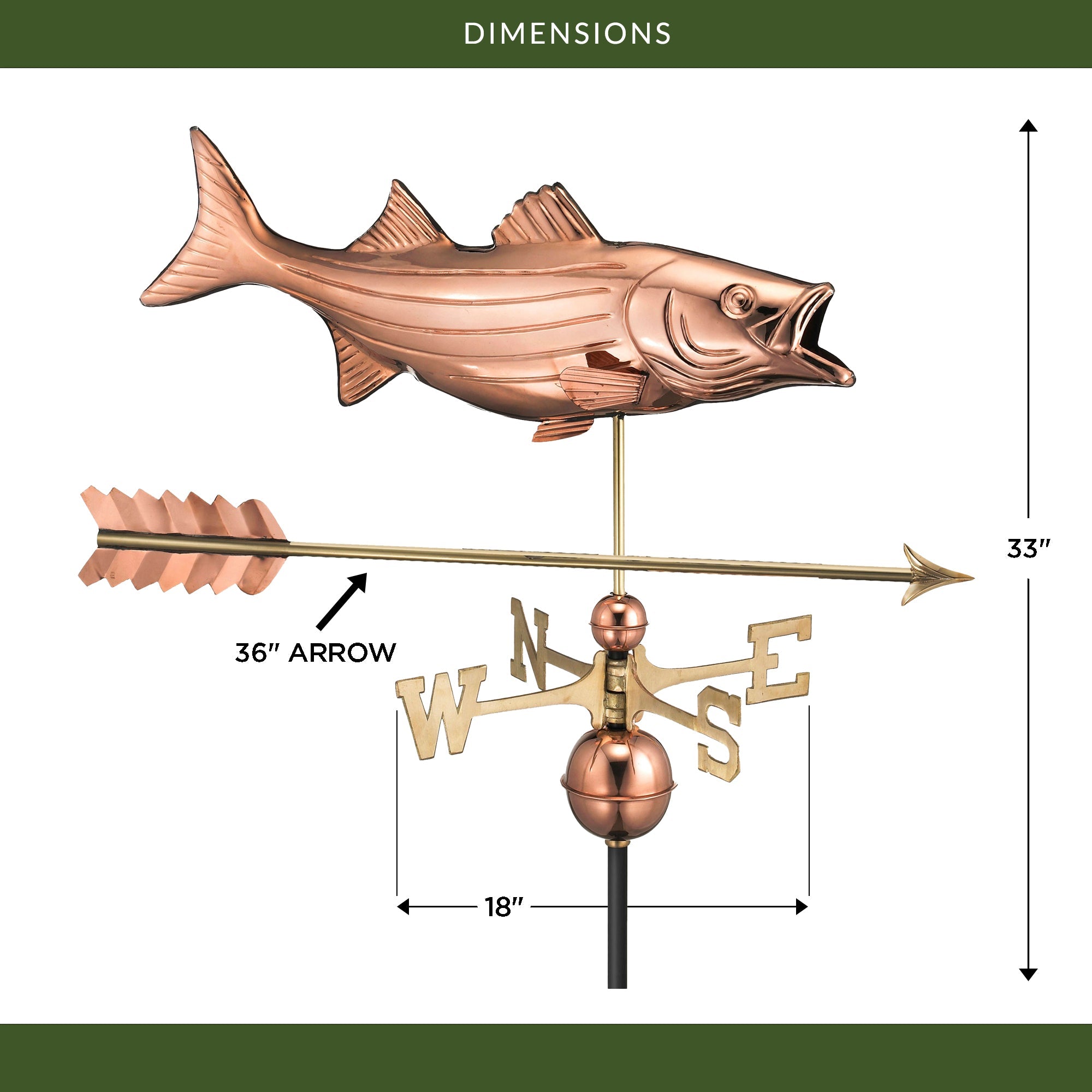 Bass with Arrow Weathervane - Decorative Outdoor Metal Sculpture for Garden, Yard, or Roof - Perfect for Rustic Home Decor & Fishing Enthusiasts
