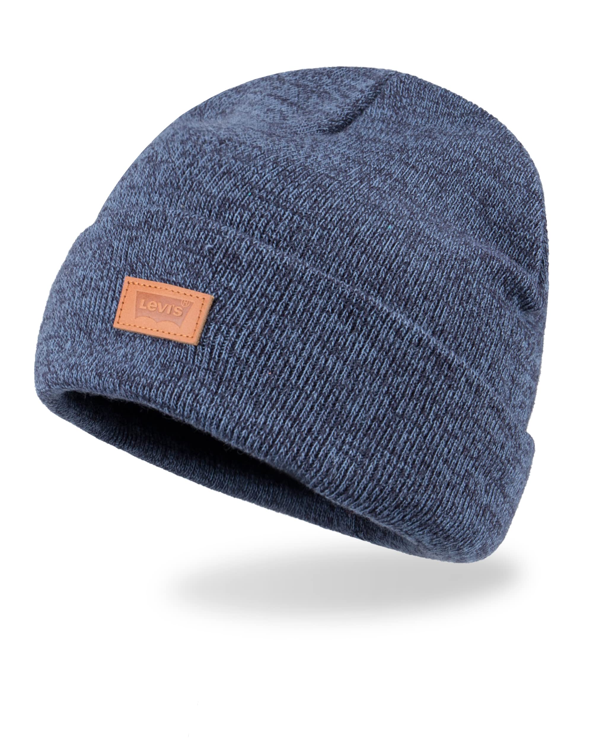 Levi's All Season Comfortable Leather Logo Patch Cuffed Beanie Hat for Men & Women - Perfect for Winter, Fall, and Outdoor Activities