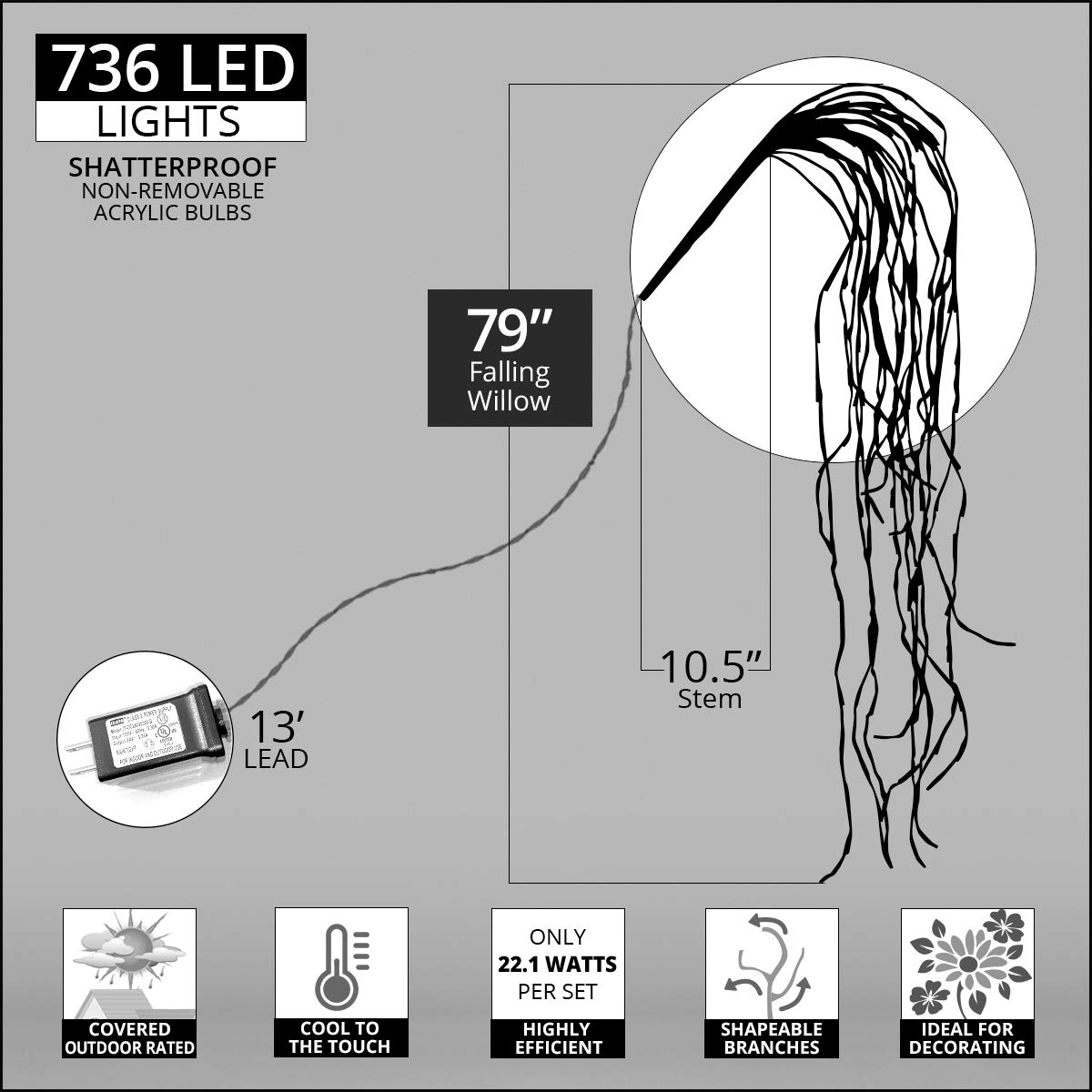Wintergreen Lighting LED Lighted Willow Branches - 736 Cool White Lights, 79
