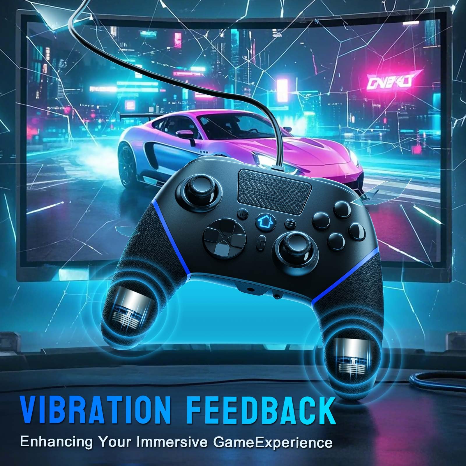 DIANVEN Wired Gaming Controller for PS5 - Hall Effect Joystick & Triggers, Turbo Mode, Dual Vibration - Compatible with Playstation 5/PS4/PC (Black & Blue) | Perfect for FPS, Racing & Fighting Games