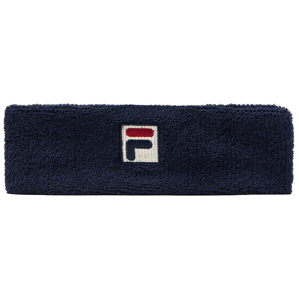 Fila Solid F Box Headband for Women & Men - Navy Blue Sports Headband for Running, Yoga, Workout & Gym - Non-Slip Sweatband & Hair Accessory