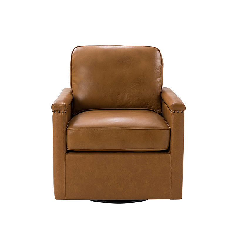 Genuine Leather Swivel Chair with Nailhead Trim - Irene Modern Armchair for Home Office, Living Room & Study - Comfortable Executive Desk Chair for Work & Relaxation