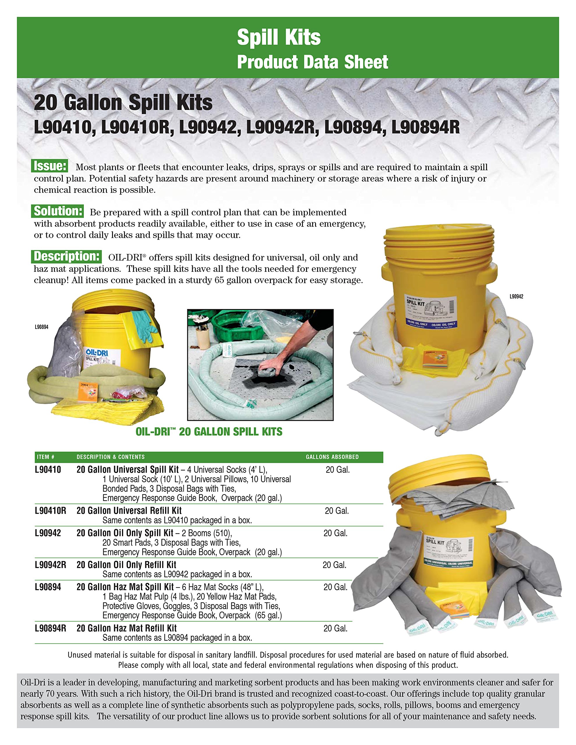 Oil-Dri L90942R 20-Gallon Oil-Only Spill Kit Refill Pack - Ideal for Garage, Workshop & Industrial Oil Spill Cleanup