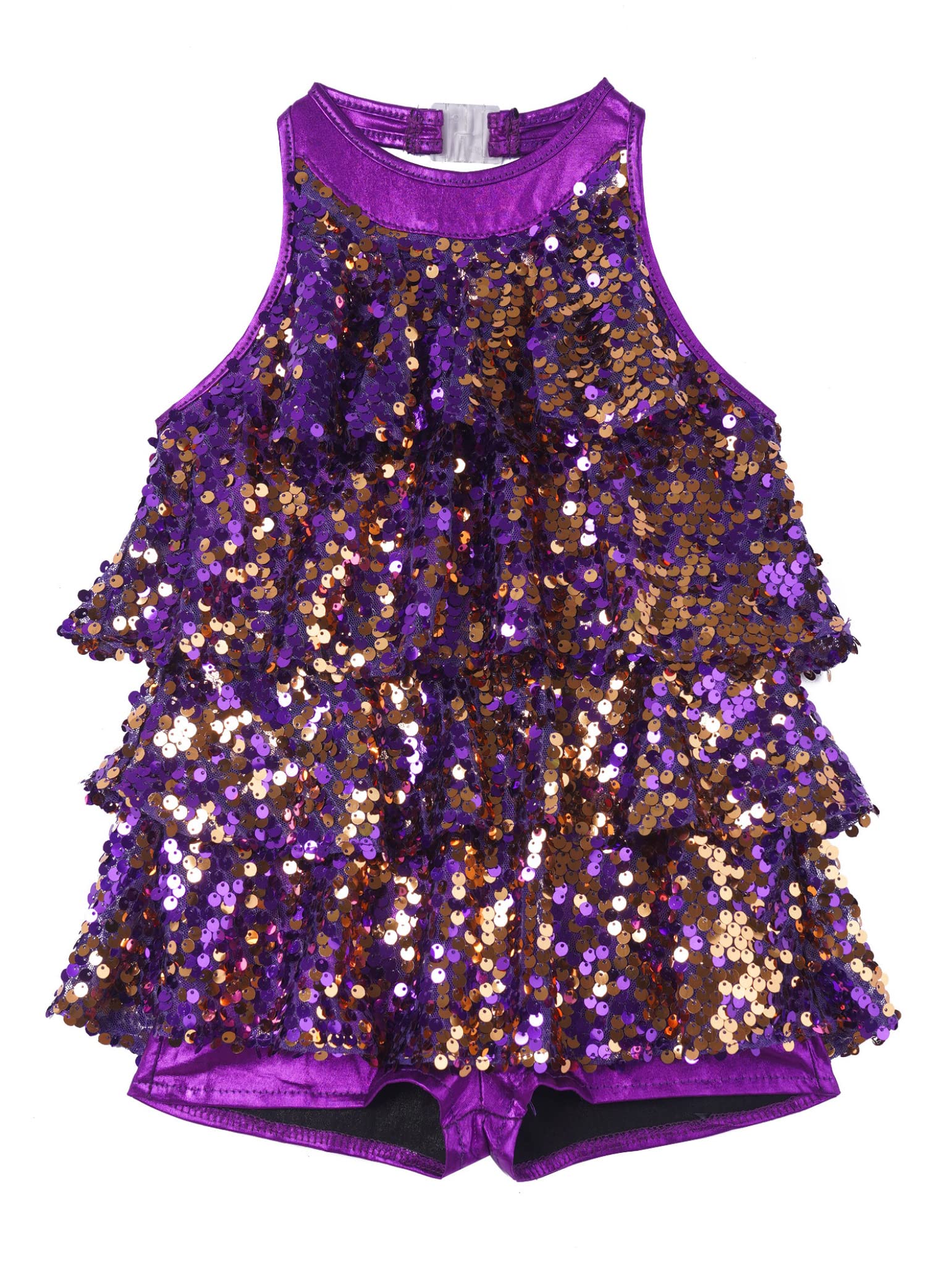 Sparkly Sequins Kids Girls Dance Leotard - Jazz Latin Salsa Rumba Performance Costume for Dance Competitions & Recitals