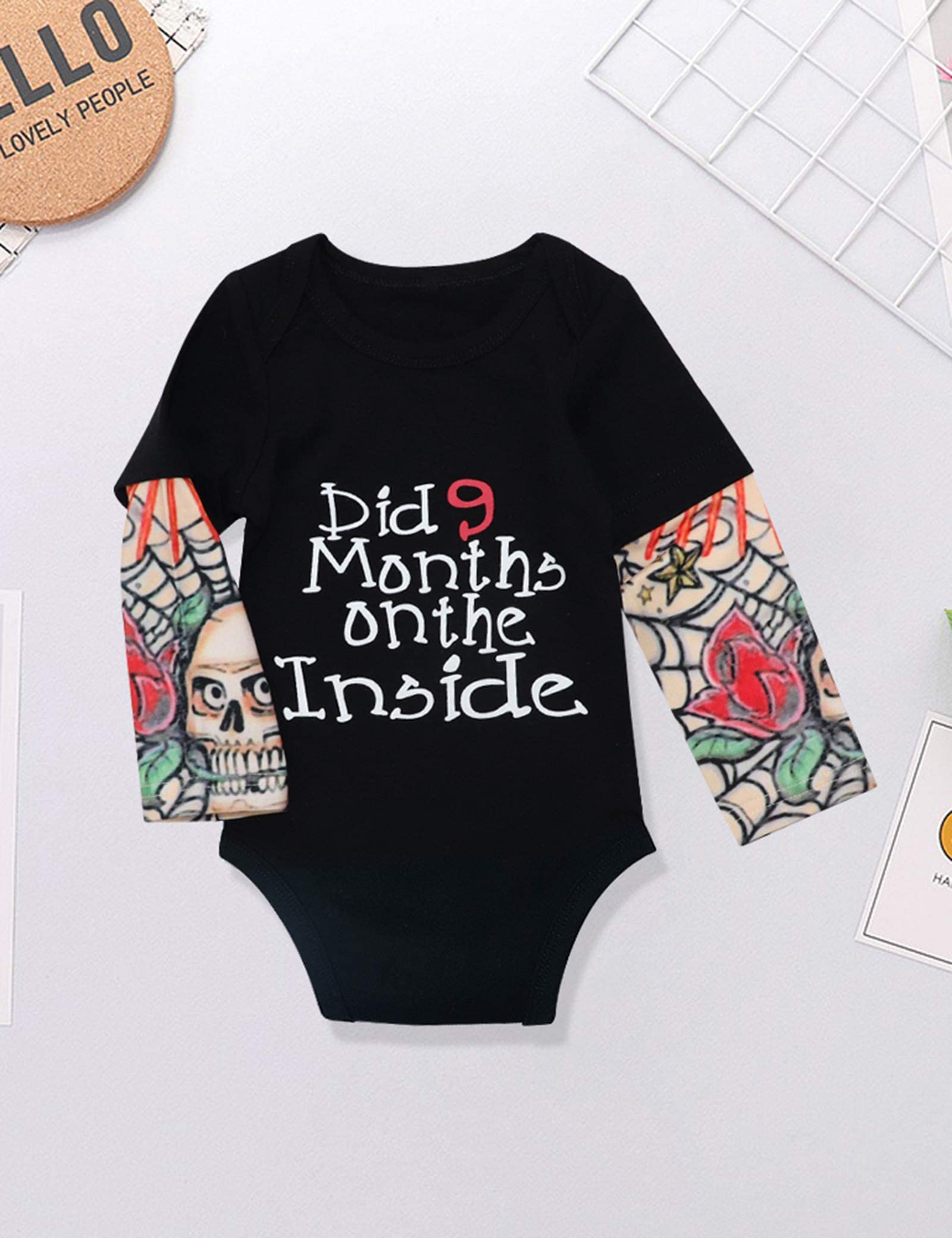 Fommy Baby Boy Clothes - Cute Letter Print Romper with Tattoo Sleeve Bodysuit | Soft Cotton Outfit for Newborns & Infants | Perfect for Playdates, Photo Shoots & Everyday Wear